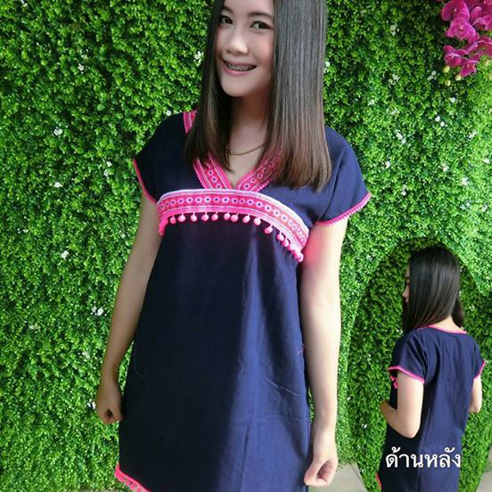 泰国本土特色服饰 纯棉V领短裙