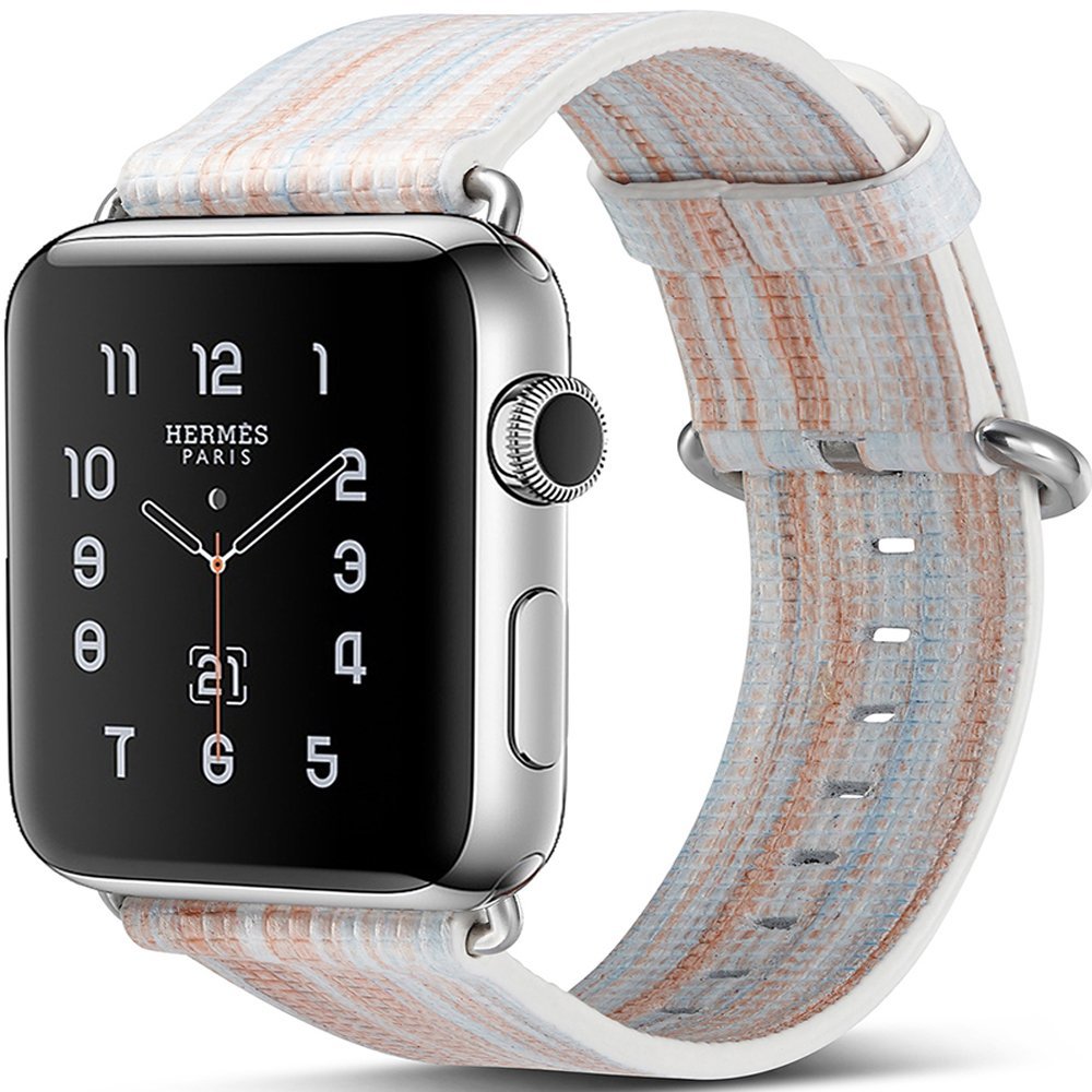 WOOZU沃卒 Apple Watch 3 42mm表带  真皮彩绘表带 (浅C)