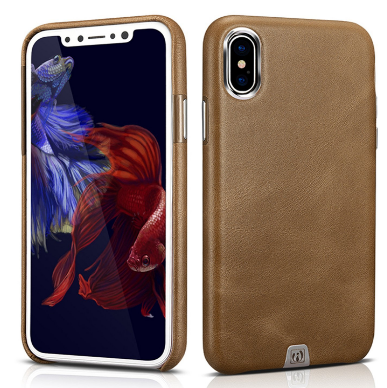 WOOZU沃卒 苹果iPhoneX手机壳铂金复古真皮手机膜 后壳皮套 (神州棕)
