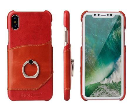 WOOZU沃卒苹果iPhone X牛皮双色拼接手机壳 iPhone X真皮后壳  (魅惑红)