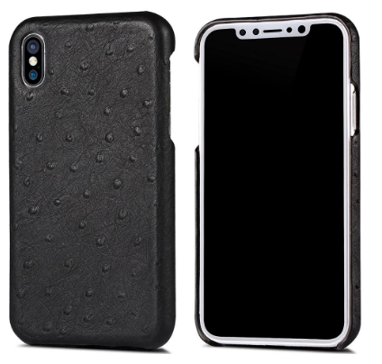 WOOZU沃卒 iPhone X 手机壳 鸵鸟纹牛皮真皮手机套保护壳 (羽毛黑)