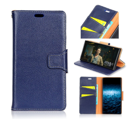 WOOZU沃卒 iPhone X 真皮保护套保护膜 荔枝纹钱包对开设计 (浓郁蓝)